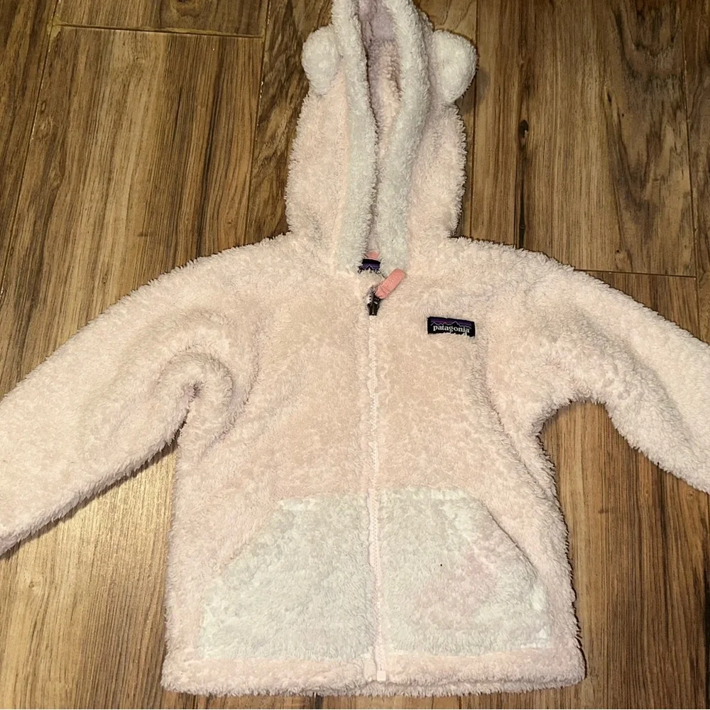 Patagonia Kids Light Pink Fuzzy Hoodie Jacket